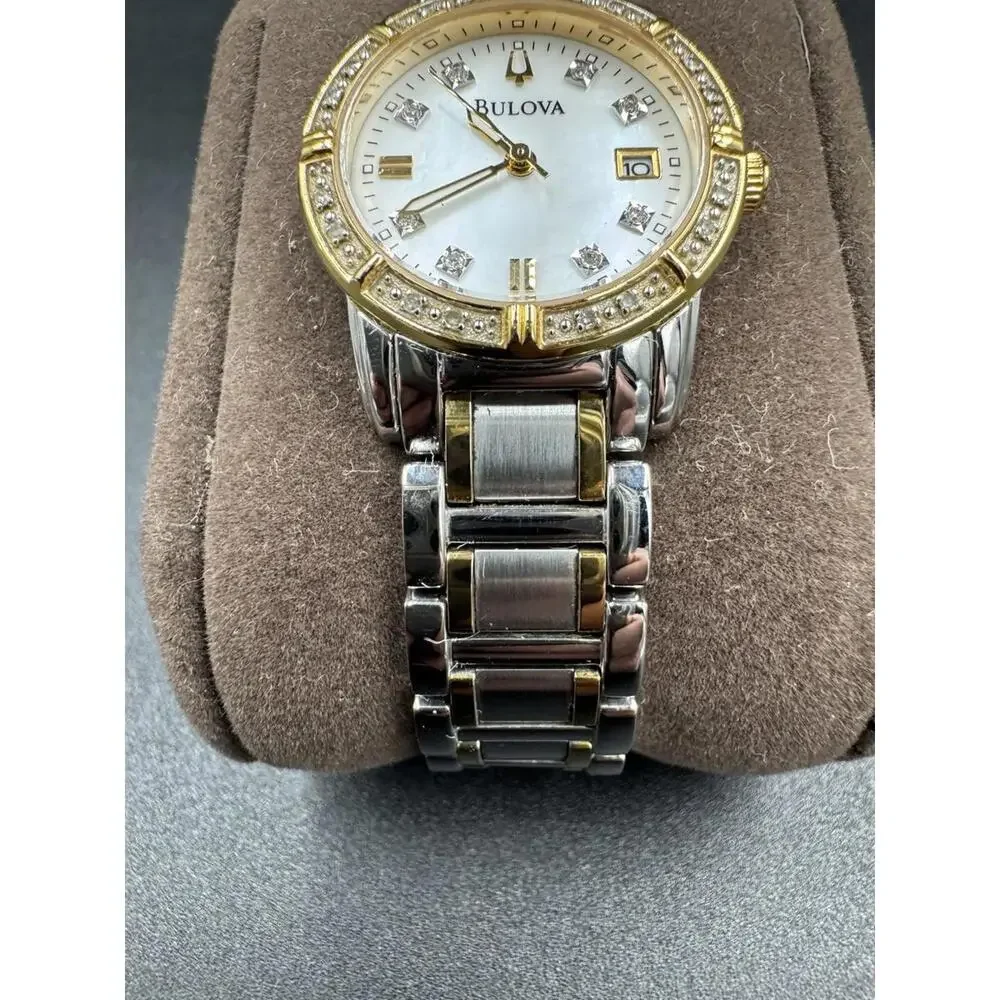 Bulova Watch Women 26mm Silver Gold Tone 98R107 MOP Diamond with New Battery  VG